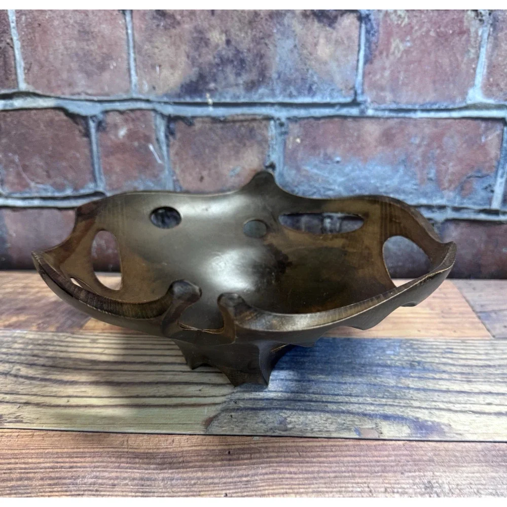 Vtg Artisan Hardwood Wood Carved‎ Fruit Bowl MCM Organic Freeflow Naturalism